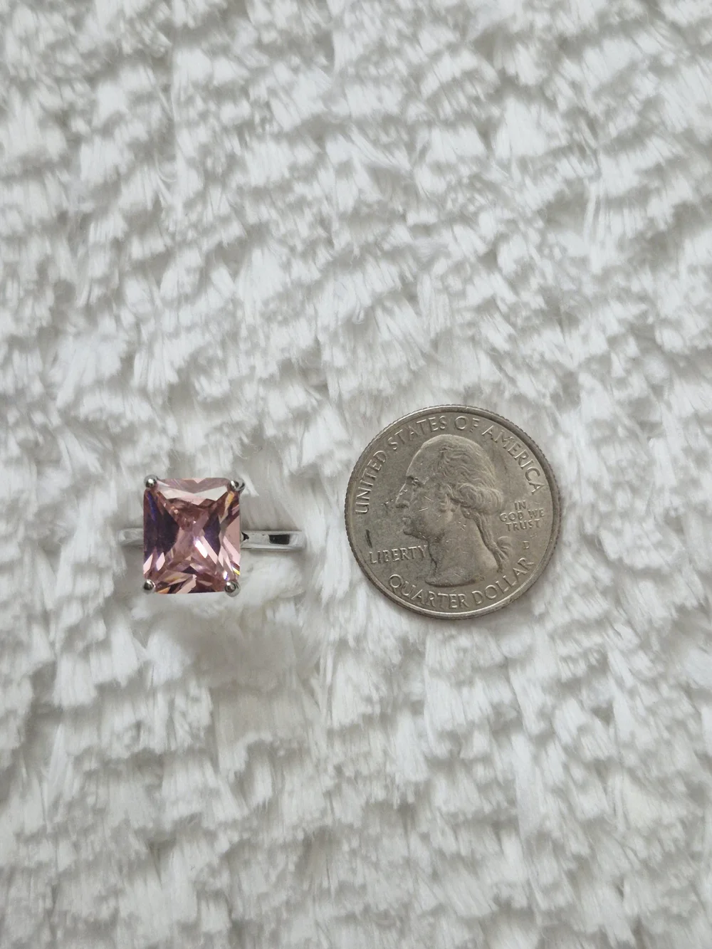 Vintage Silver Plated Princess Cut Pink Gemstone Ring